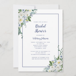Invitación Boda Bridal Shower Elegante Floral Azul Blanco