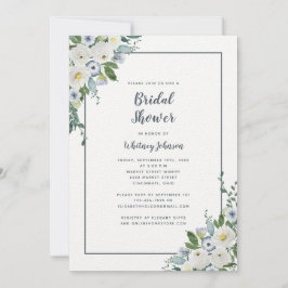 Invitación Boda Bridal Shower Elegante Floral Gris Blanco