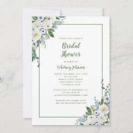 Invitación Boda Bridal Shower Elegante Floral Verde Blanco