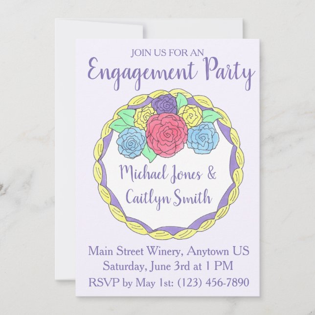 Invitación Boda Bridal Shower Engagement Party Floral Cake (Anverso)