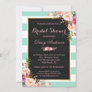 Invitación Boda Bridal Shower Floral Mint Green Stripes