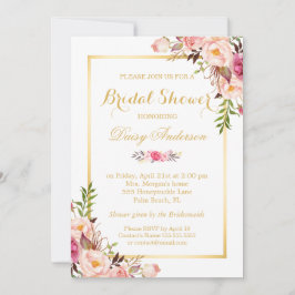 Invitación Boda Bridal Shower Moda Floral Marco dorado