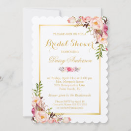 Invitación Boda Bridal Shower Moda Floral Marco dorado