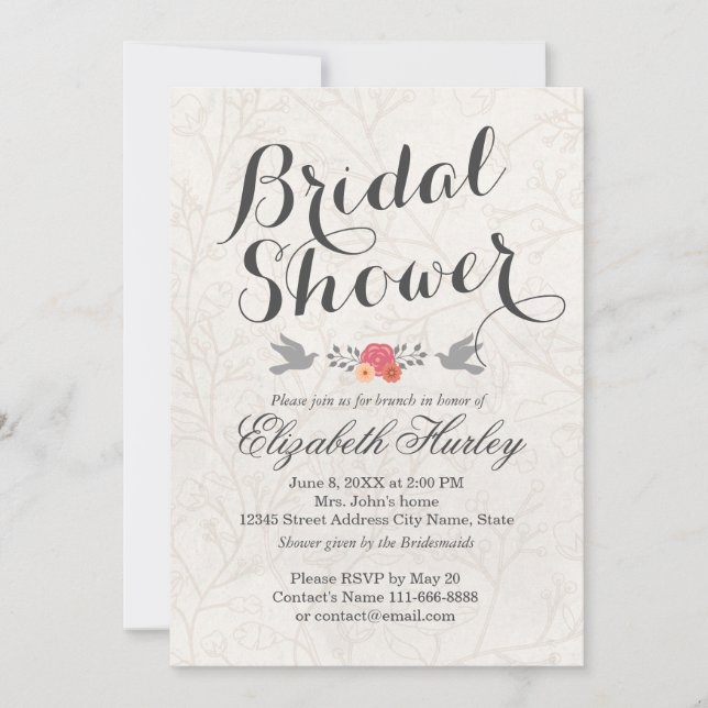 Invitación Boda Bridal Shower Sencillamente Blanco Elegante F (Anverso)