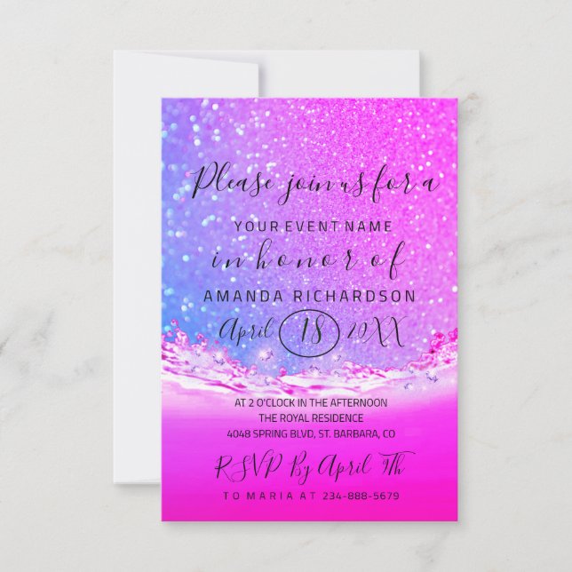 Invitación Boda Bridal Shower Waves Ombre Fuchsia Rosa (Anverso)