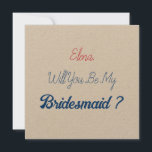 Invitación Boda Bridesmaid 2024 Red Blue Propuesta Kraft<br><div class="desc">¡Tarjeta de propuesta sencilla y genial para la dama de honor! ¡Puede cambiar el texto y también los colores!</div>