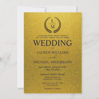 Invitación Boda Brillante con Brillo Negro y Dorado