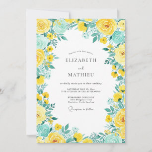 Invitación Boda Brillante de Amarillo Turquesa en Primavera