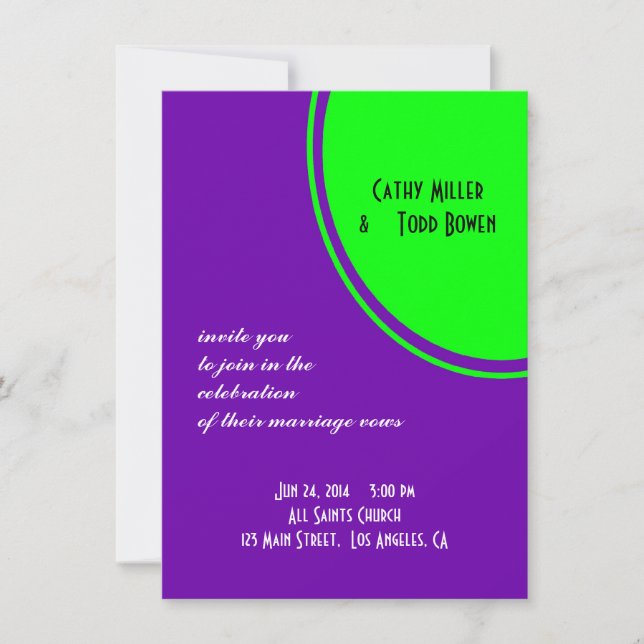 Invitación Boda brillante de la MOD de la púrpura y de la (Anverso)