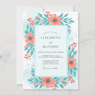 Invitación Boda Brillante de Verano en Azul Verdoso Coral