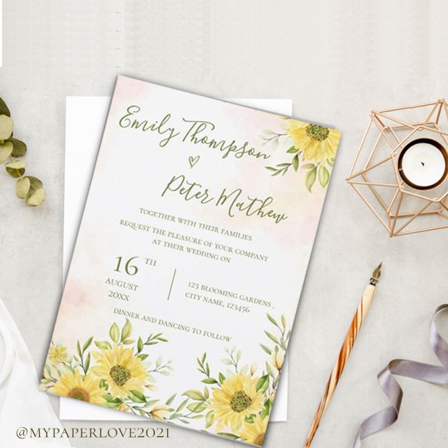 Invitación Boda brillante elegante amarillo de crema de giras (Subido por el creador)