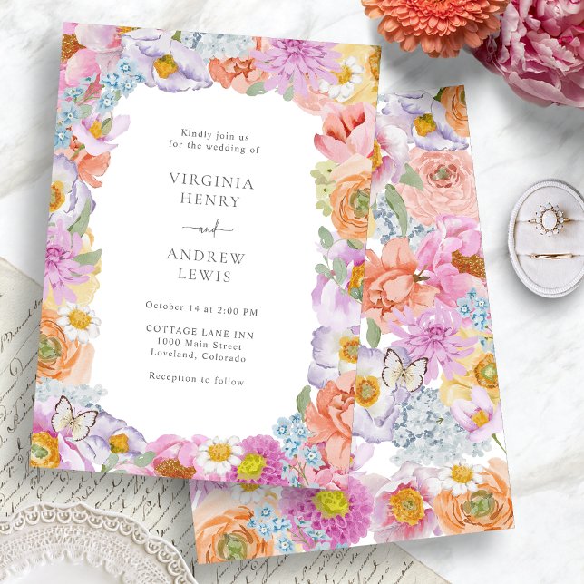 Invitación Boda brillante floral (Colorful Watercolor Floral Bright Wedding Invitation by Painted Paperie
)