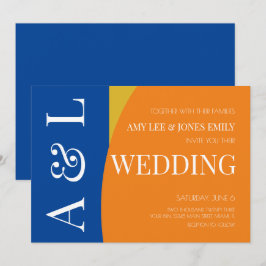Invitación Boda Brillante Mostaza Azul Geométrico Moderno