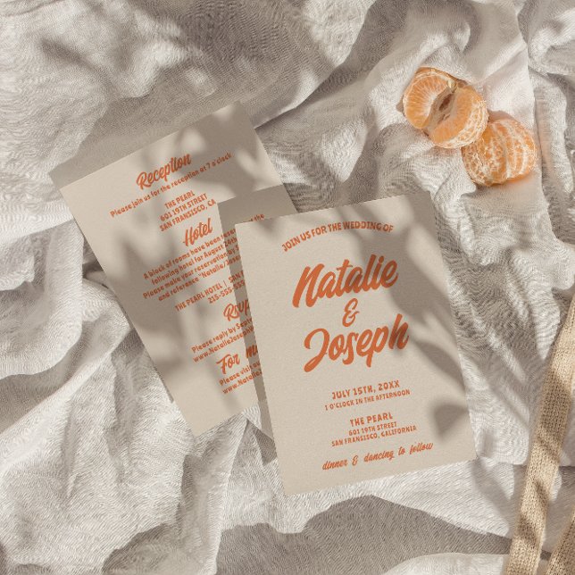 Invitación Boda brillante negrita retro de doble cara (Subido por el creador)
