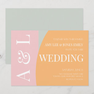 Invitación Boda Brillante Rosa Geométrico Moderno