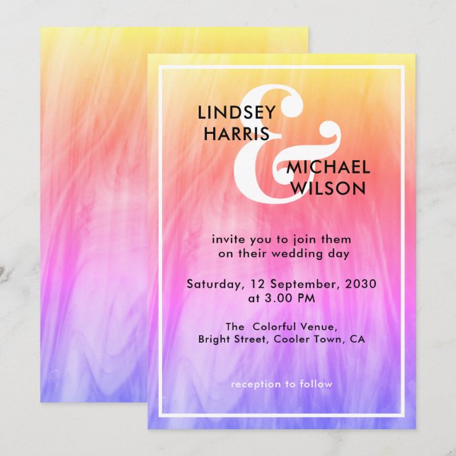 Invitación Boda brillante y colorido (Anverso / Reverso)