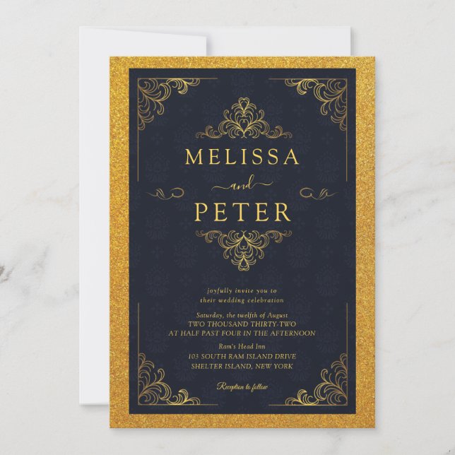 Invitación Boda Brillo Dorado Real (Anverso)