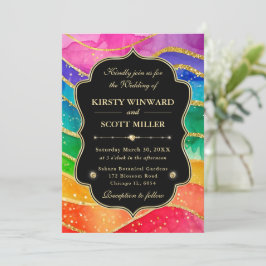 Invitación Boda Brillo Dorado Tinta Alcoholica Arcoiris