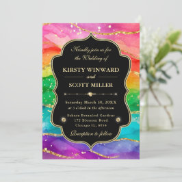 Invitación Boda Brillo Dorado Tinta Alcoholica Arcoiris