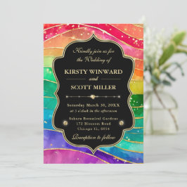 Invitación Boda Brillo Dorado Tinta Alcoholica Arcoiris