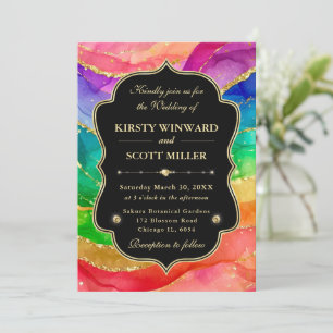 Invitación Boda Brillo Dorado Tinta Alcoholica Arcoiris