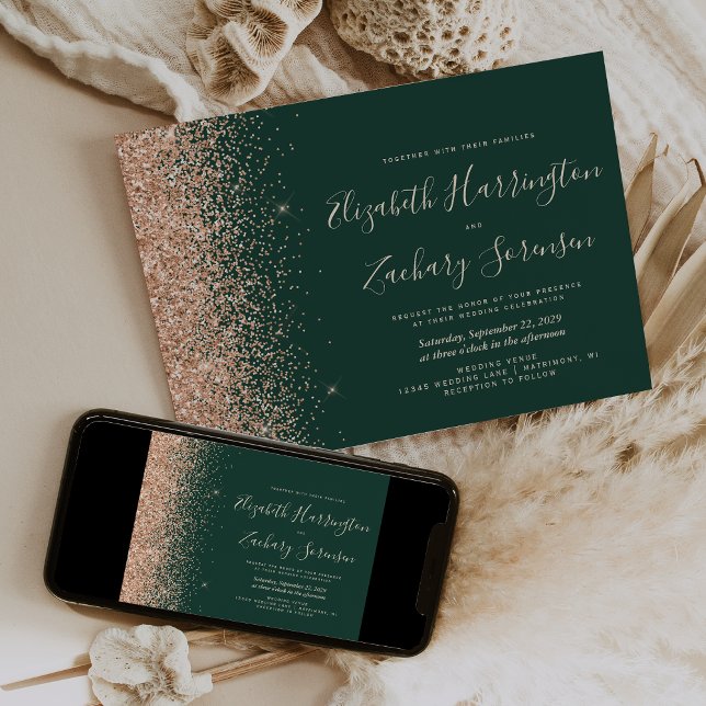 Invitación Boda Brillo Verde Esmeralda Melocotón (Subido por el creador)