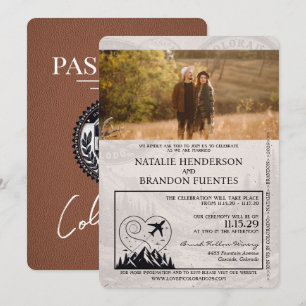 Invitación Boda Brown Colorado Passport