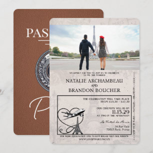 Invitación Boda Brown Paris Passport