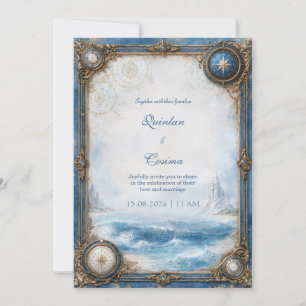 Invitación Boda Brújula Costera Azul