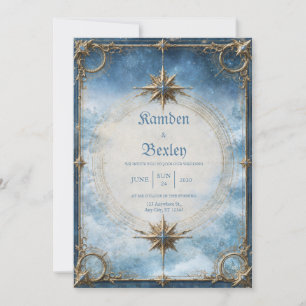 Invitación Boda Brújula de Oro Celestial