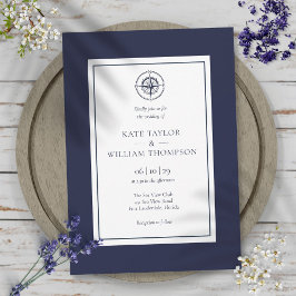 Invitación Boda Brújula Náutica Azul Marino y Blanco