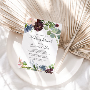 Invitación Boda Brunch con flores y vegetación de Borgoña