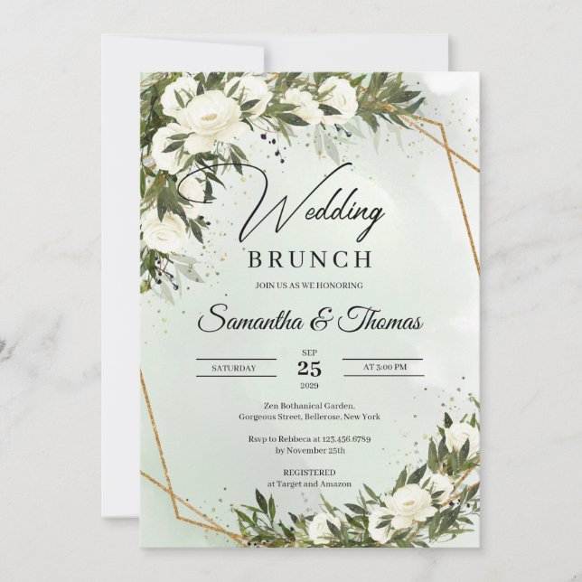 Invitación Boda brunch de oro del follaje verde oliva (Anverso)