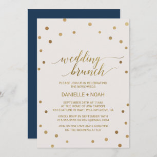 Invitación Boda Brunch de puntos de polka dorados