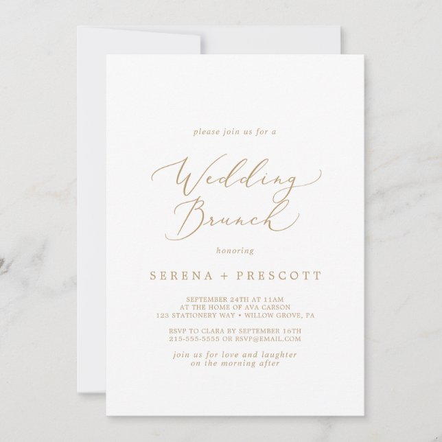 Invitación Boda Brunch Delicate Gold Calligraphy (Anverso)