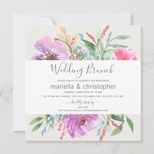 Invitación Boda Brunch Watercolor Blooming Garden - Plaza (Anverso)