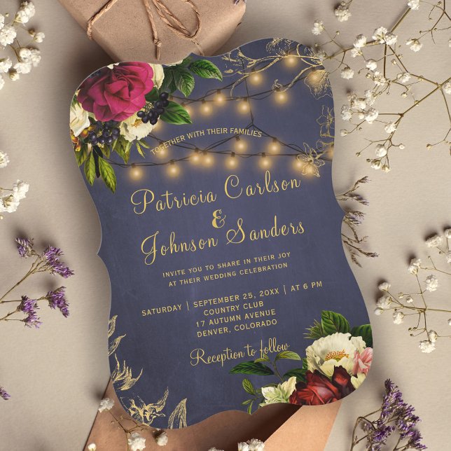 Invitación Boda burdeos de la marina dorada elegante de invie (Subido por el creador)