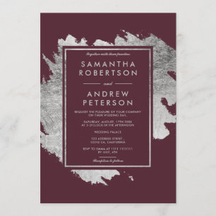 Invitación boda burdeos rojo y negro de plata moderno