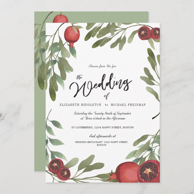 Invitación Boda Burgundy Botanical Boho Greenery (Anverso / Reverso)
