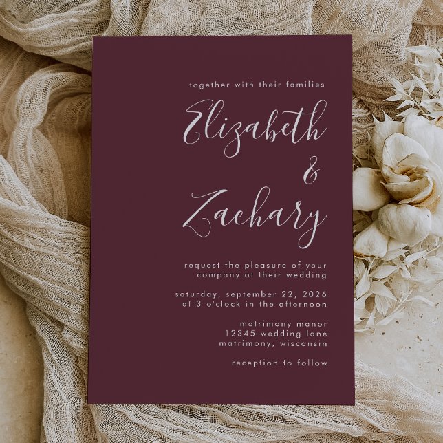 Invitación Boda Burgundy de Escritura Moderna (Subido por el creador)