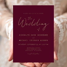 Boda Burgundy de Escritura Moderna Minimalista en