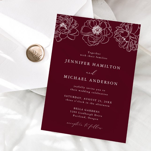 Invitación Boda Burgundy Floral Delicada (Subido por el creador)