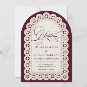 Invitación Boda Burgundy Lace Old Money Todo En Uno