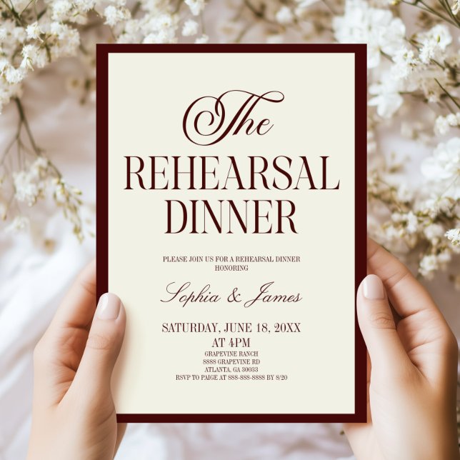 Invitación Boda Burgundy Marfil La Cena de Ensayo (Subido por el creador)