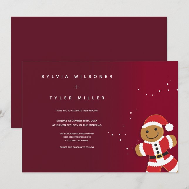 Invitación Boda Burgundy Red Gingerbread Santa (Anverso / Reverso)