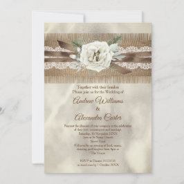 Invitación Boda Burlap Beige White Rose Lace Bow