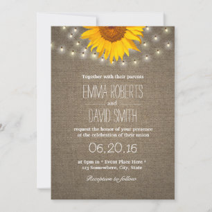 Invitación Boda Burlap con luces de girasol y cuerdas rusas
