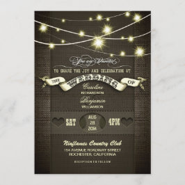 Invitación boda burlap de luces de cuerda rústicas de campo