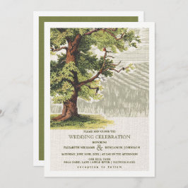 Invitación Boda Burlap de roble verde beige