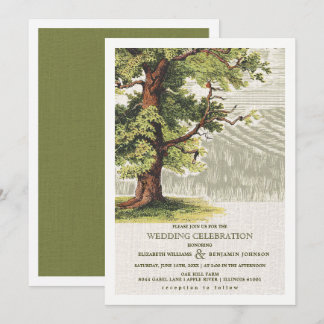 Invitación Boda Burlap de roble verde beige